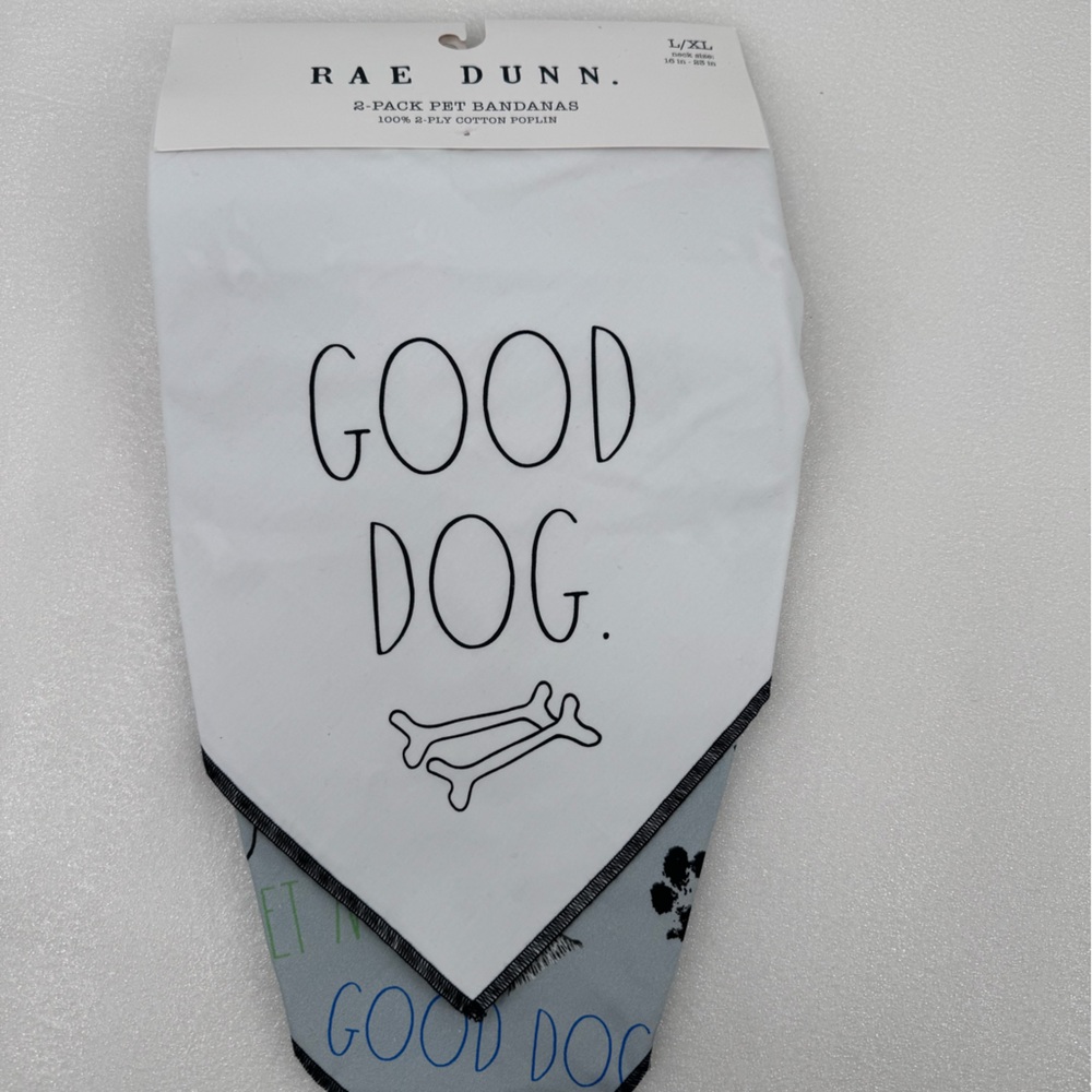 2 Pack Size L XL Rae Dunn Good Boy Bandanas Pet Scarf Dog Cat 100% Cotton